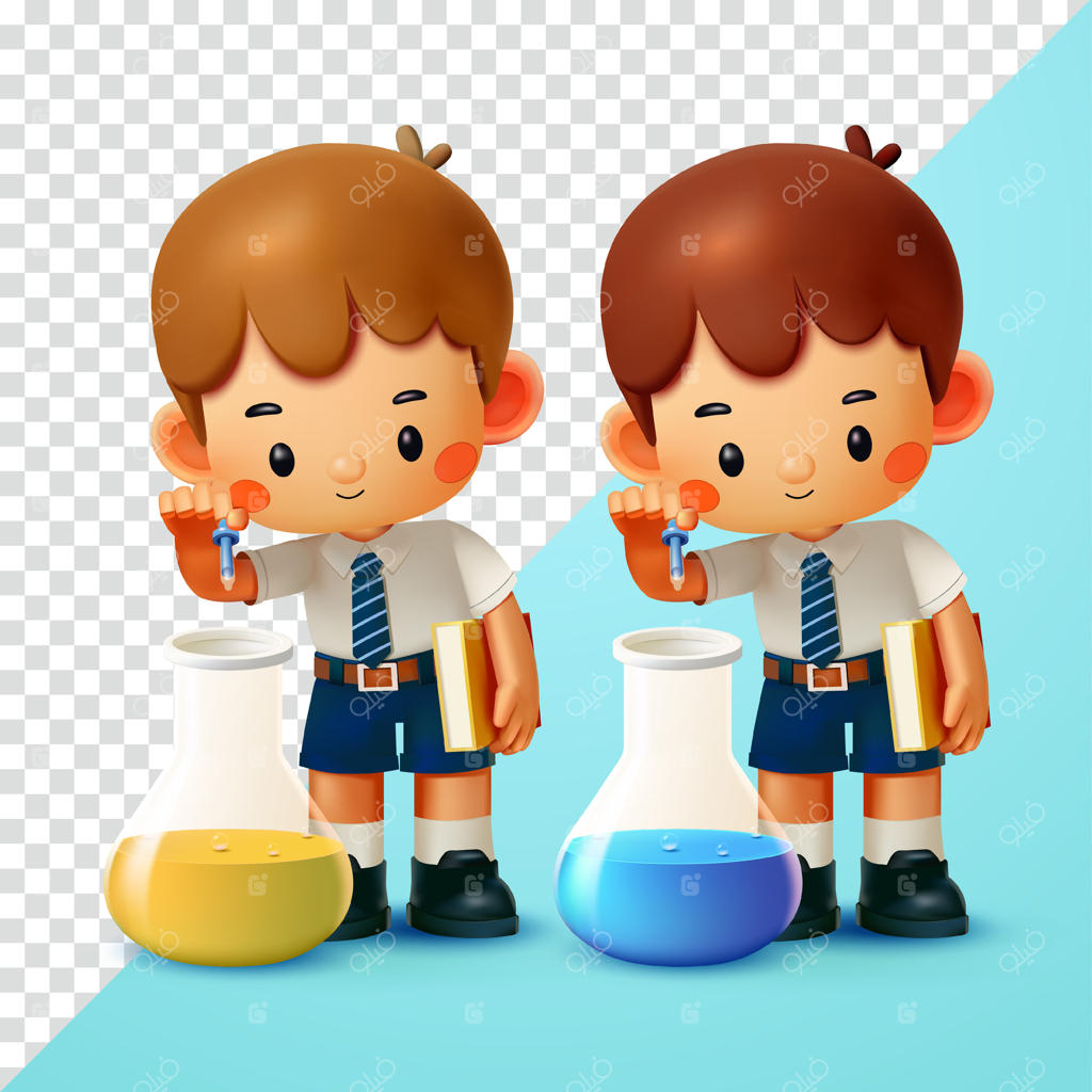 پسر دانش‌آموز با لوله آزمایش: مناسب برای آموزش و طراحی سه‌بعدی