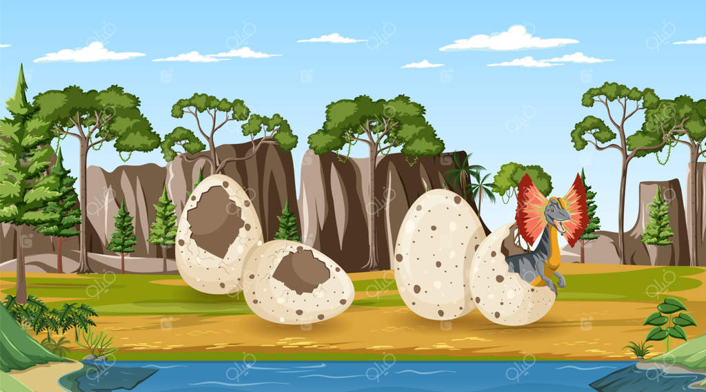 صحنه‌ای از دایناسورها در جنگل