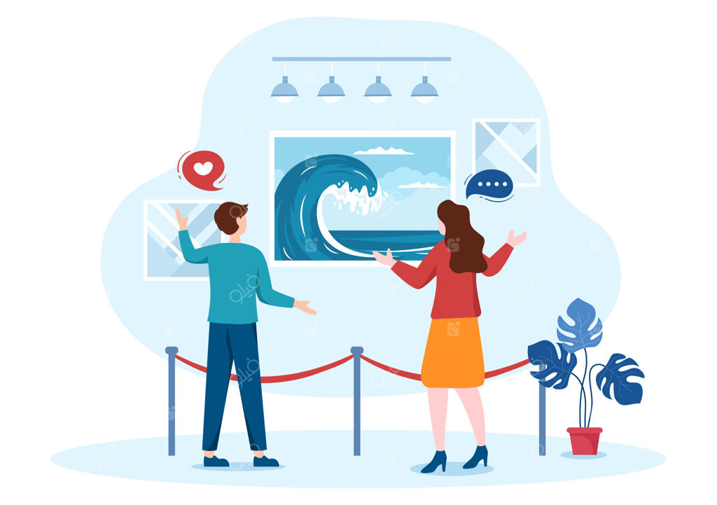 طرح کارتونی یک گالری هنری: طراحی تخت برای تماشای برخی افراد