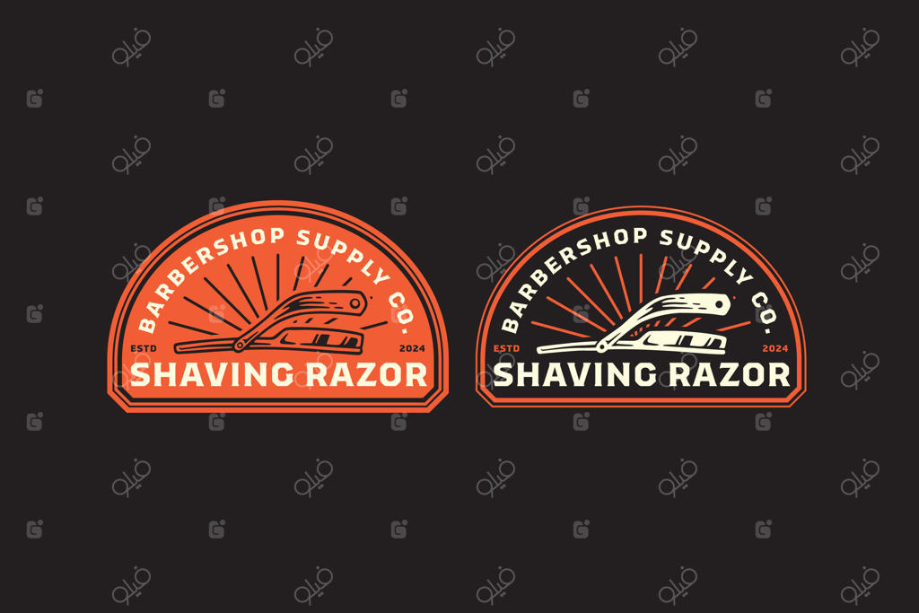 طراحی لوگو قدیمی ابزار آرایشگری: ست تیغ و دسته اصلاح مناسب برای آرایشگاه، سالن زیبایی، مدل مو، سلمانی و جنتلمن‌های خوش‌پوش