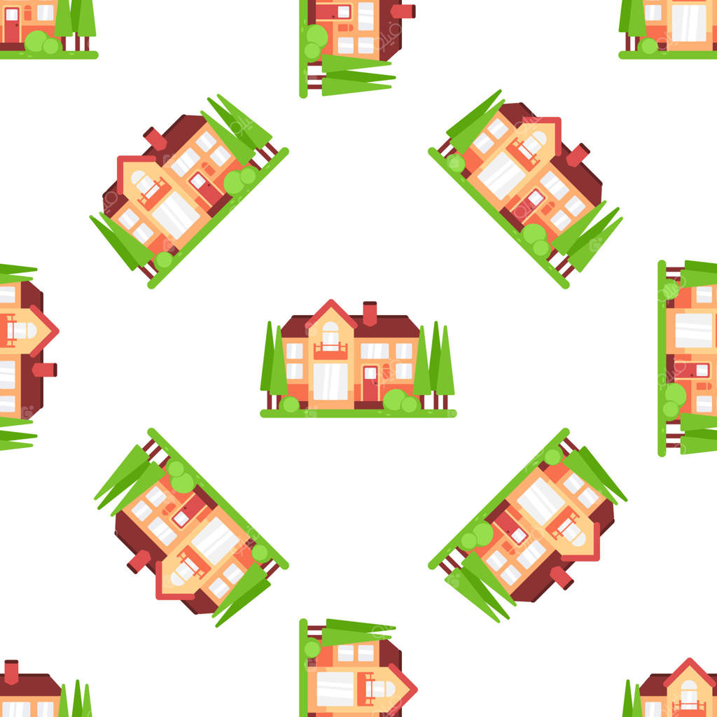 پترن پیوسته خانه‌ای دنج در حومه شهر با باغ و درختان، ایجاد کننده احساسی دل‌نشین از محله‌ای زیبا