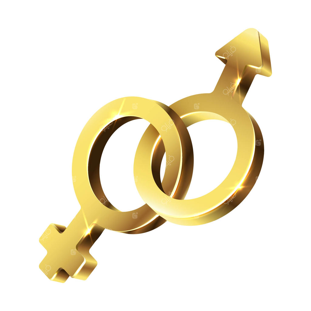 نماد طلایی زن و مرد در کنار هم: تصویری جداگانه بر زمینه سفید.