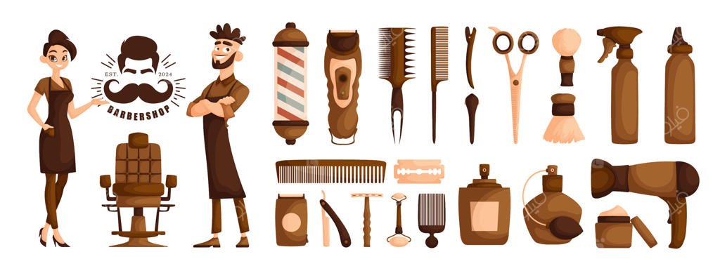 ابزارهای آرایشگاه به همراه آرایشگر و پیرایشگر