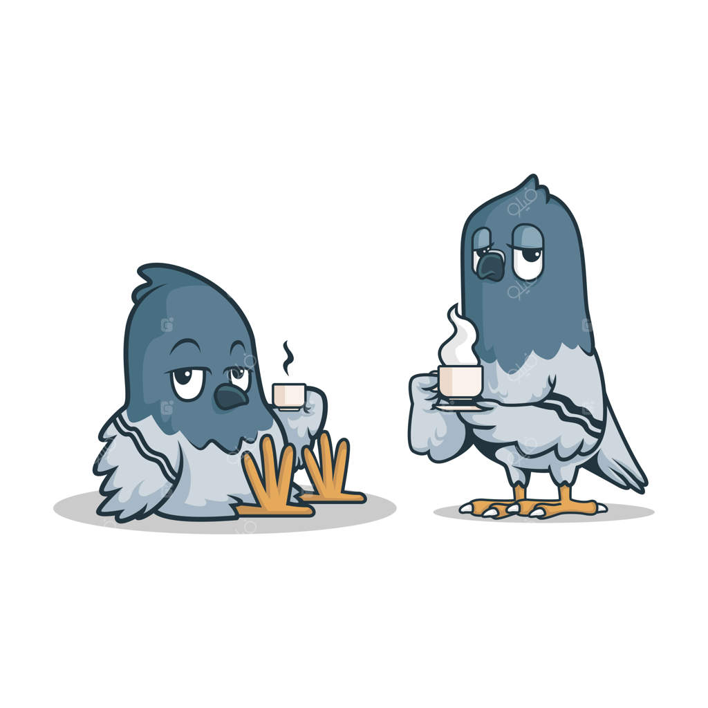 دو کبوتر تنبل با قهوه در بال‌ها.