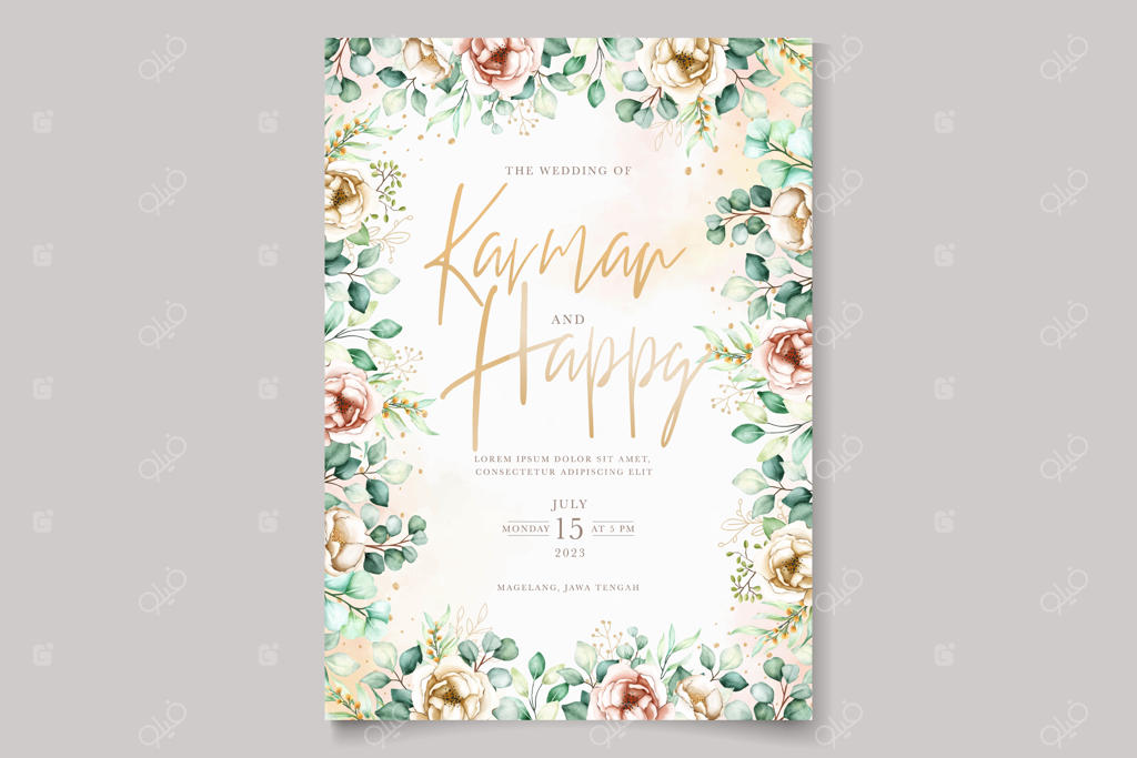 ست کارت دعوت عروسی با طرح گل صدتومانی نرم و دست‌کشیده به رنگ قرمز ملایم