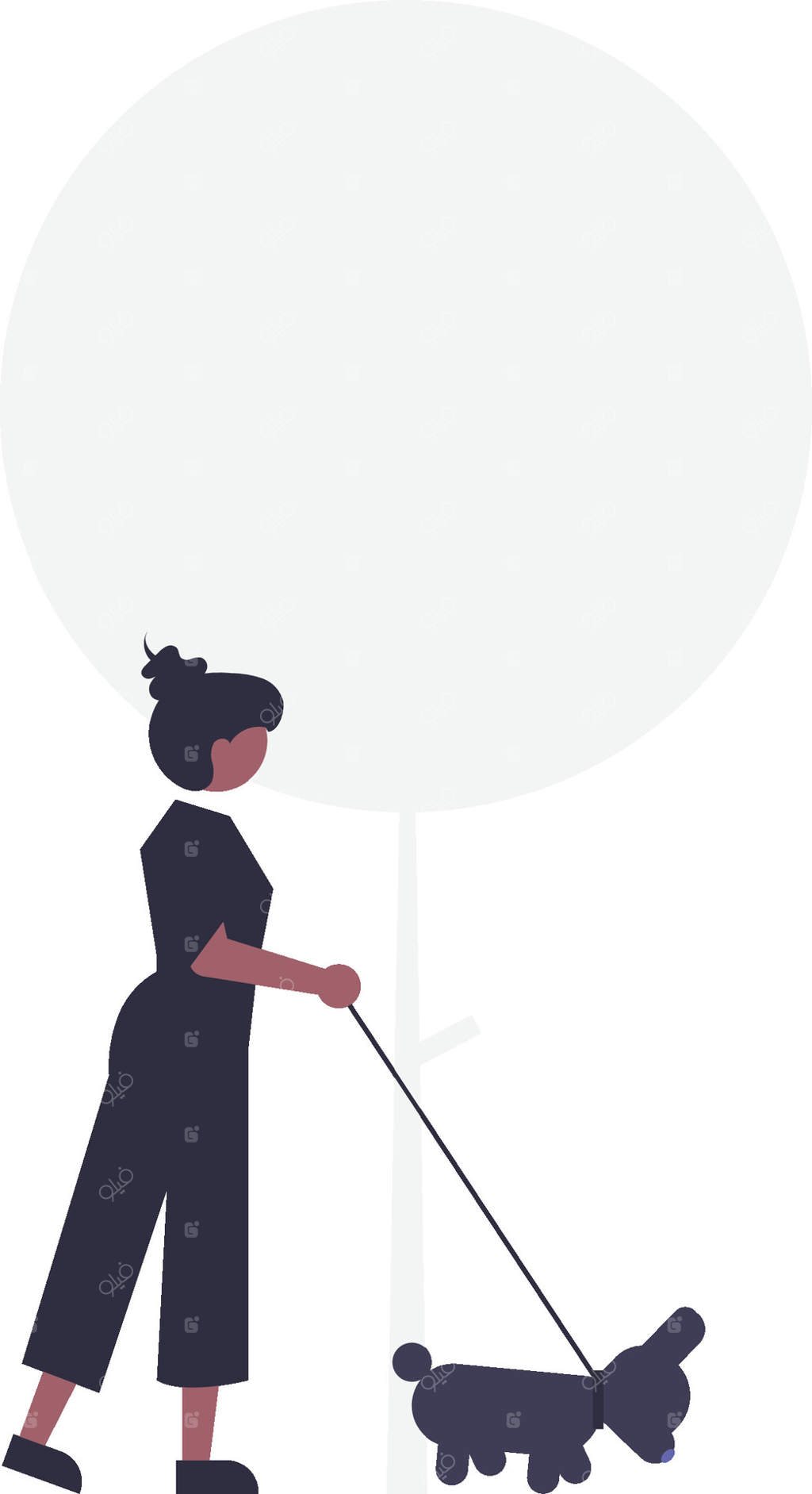 دختری سگش را در باغی همراهی می‌کند: یک تصویر خطی با خطوط ساده و تمیز