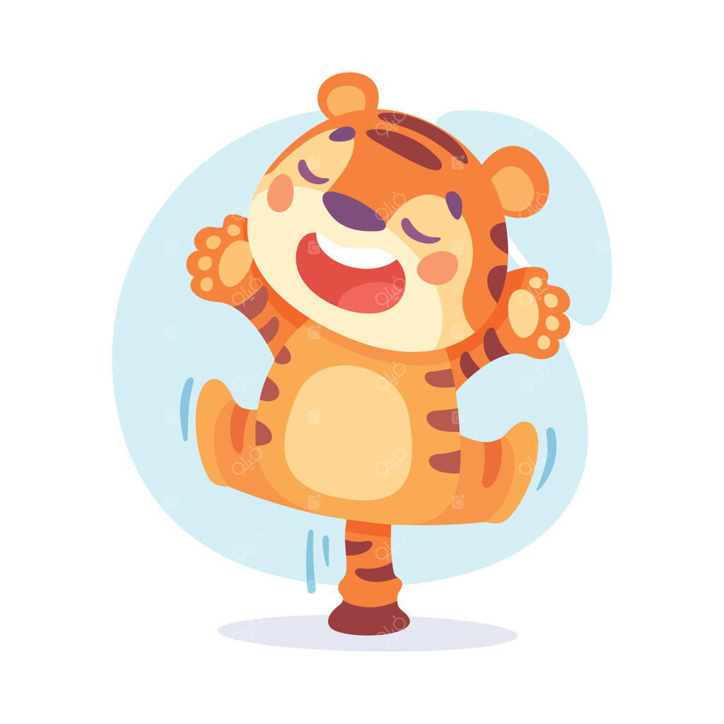 تصویر ببر کوچولوی راه‌راه در حال پریدن و خندیدن