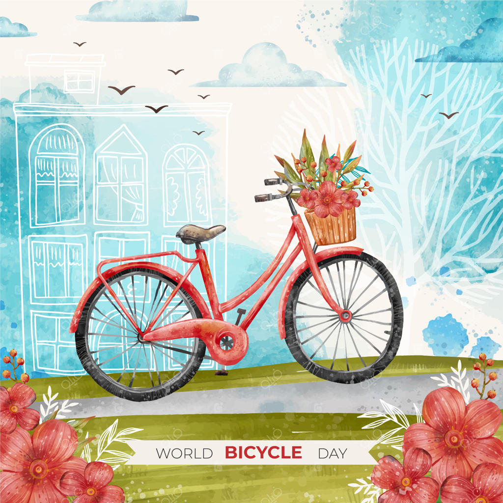 تصویرسازی با آبرنگ برای جشن روز جهانی دوچرخه