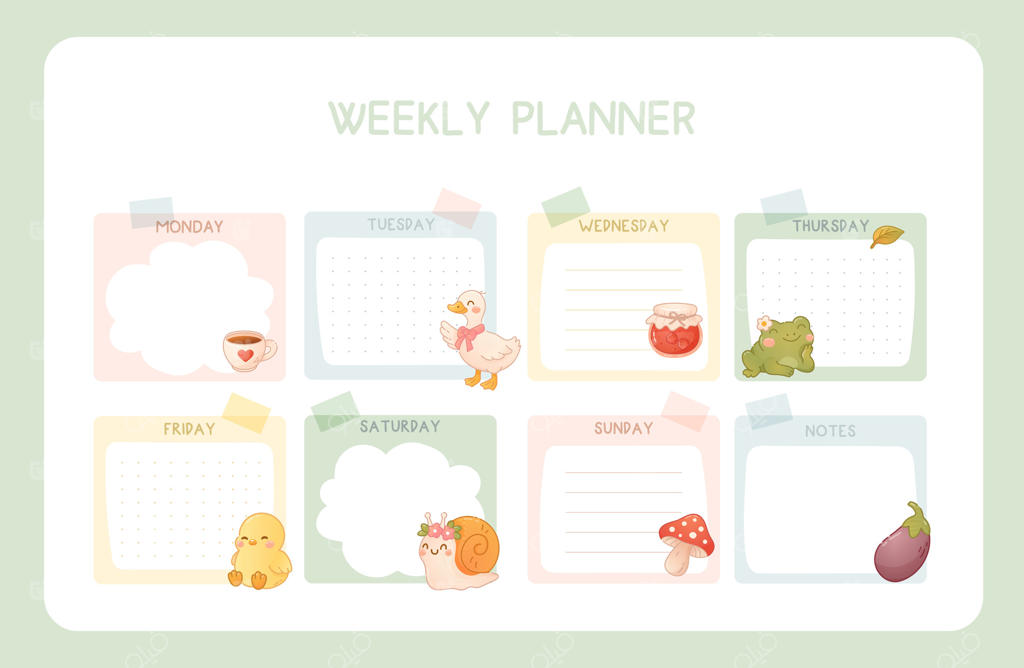 برنامه‌ریز هفتگی زیبا با حیوانات و جعبه‌های پاستلی