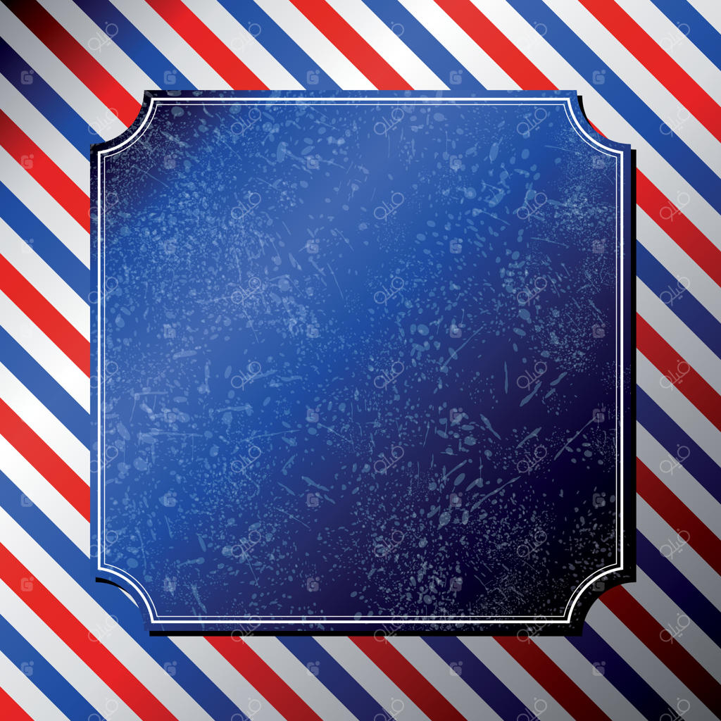 زمینه آبی رترو برای آرایشگاه با نوارهای سفید و قاب شیک