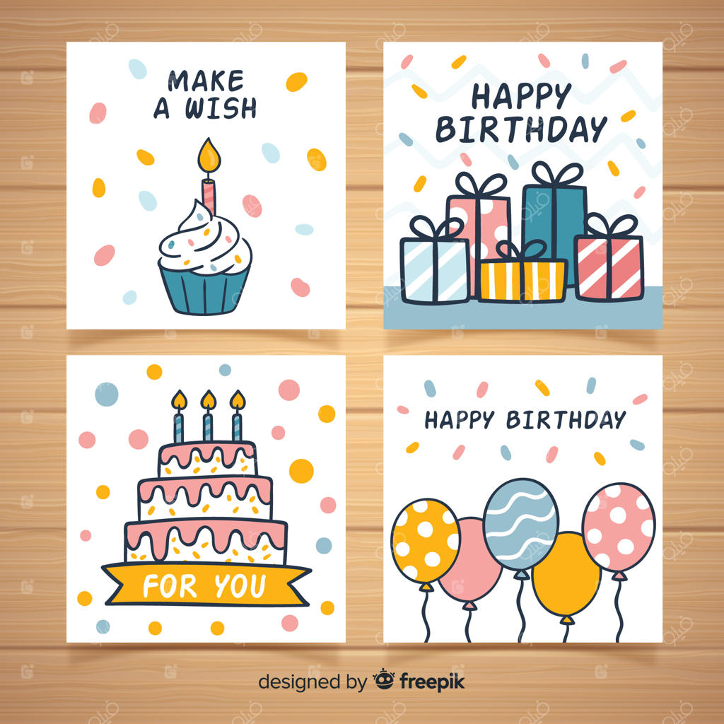 مجموعه کارت‌های تولد با طراحی دستی
