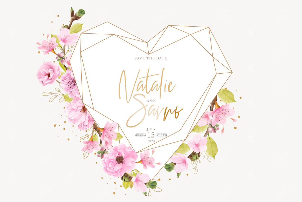 طراحی قاب طلایی با شکوفه‌های گیلاس آبرنگی