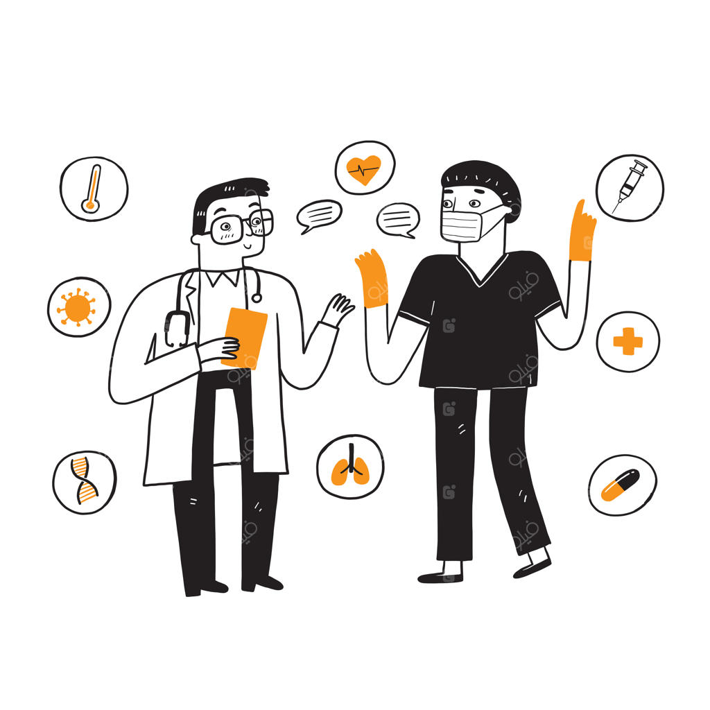 دو پزشک در حال بحث درباره روش درمان بیماری هستند.