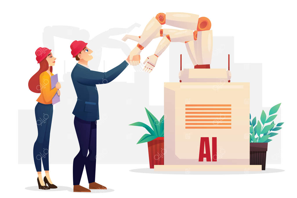 دست دادن تاجر و ربات برای قرارداد و شراکت تجاری