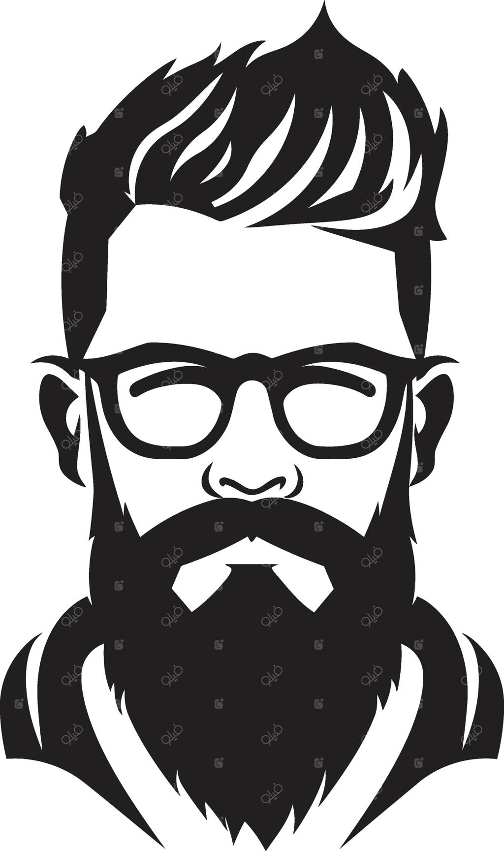 صورت مرد هیپستر با شیکی مدرن و کلاسیک به سبک کارتونی سیاه و شیک