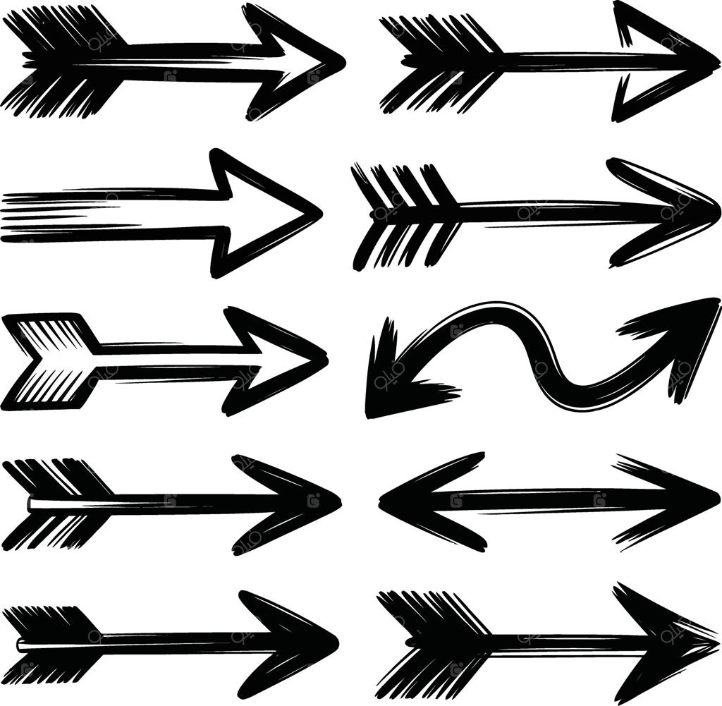 مجموعه‌ای از تصویرسازی سیاه و سفید پیکان‌ها