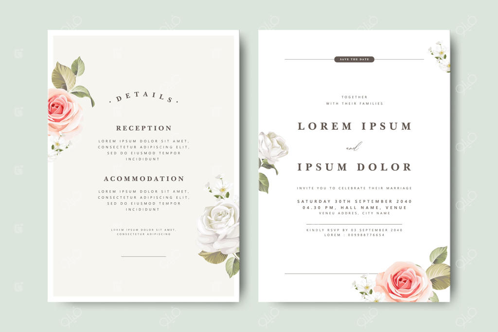 قالب شیک دعوت‌نامه عروسی با طرح گل - فایل وکتور حرفه‌ای