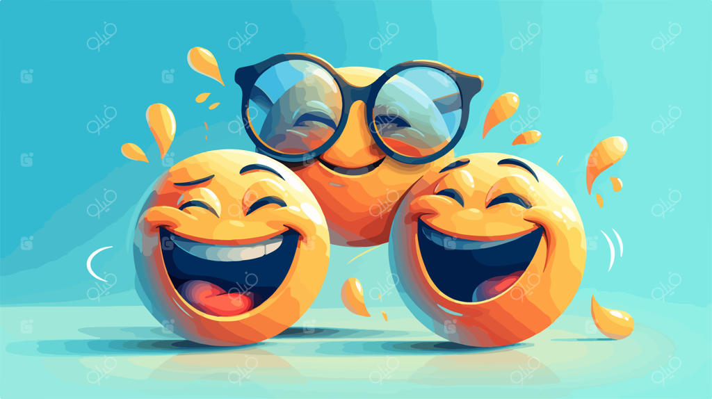 توپ‌های ایموجی خندان و بازیگوش با عینک در پس‌زمینه آبی