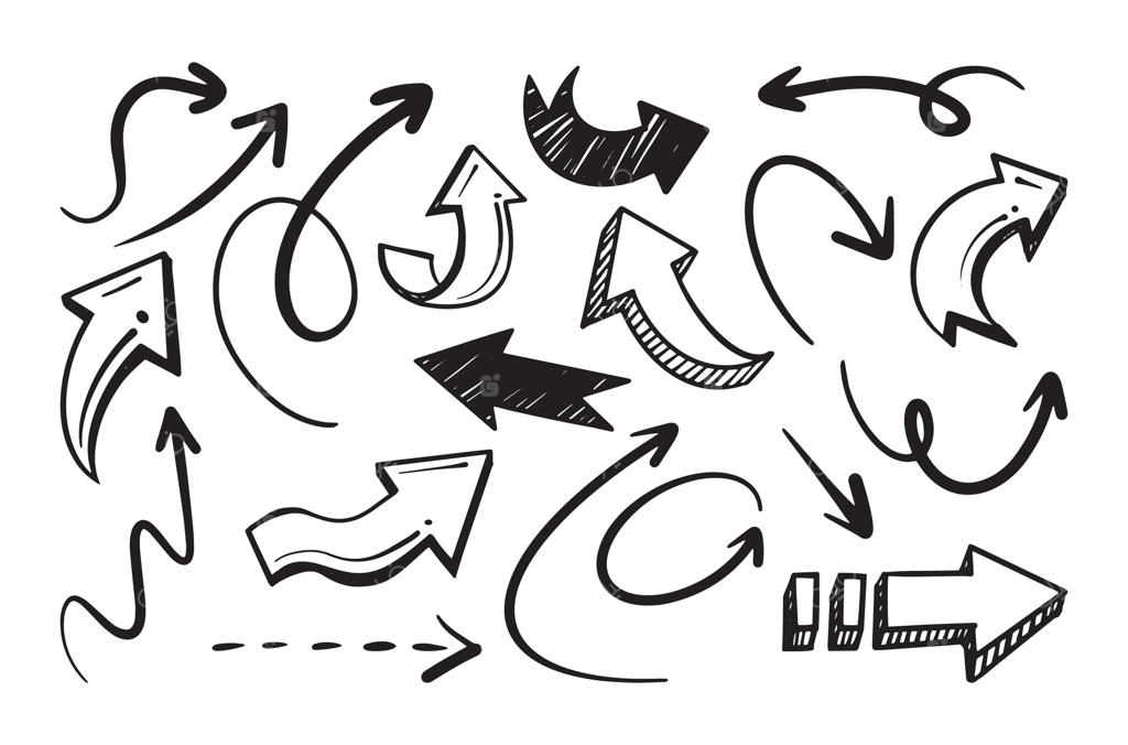 فلش‌ دستی در سبک‌ها و جهت‌های مختلف روی زمینه سفید. تصویر کارتونی