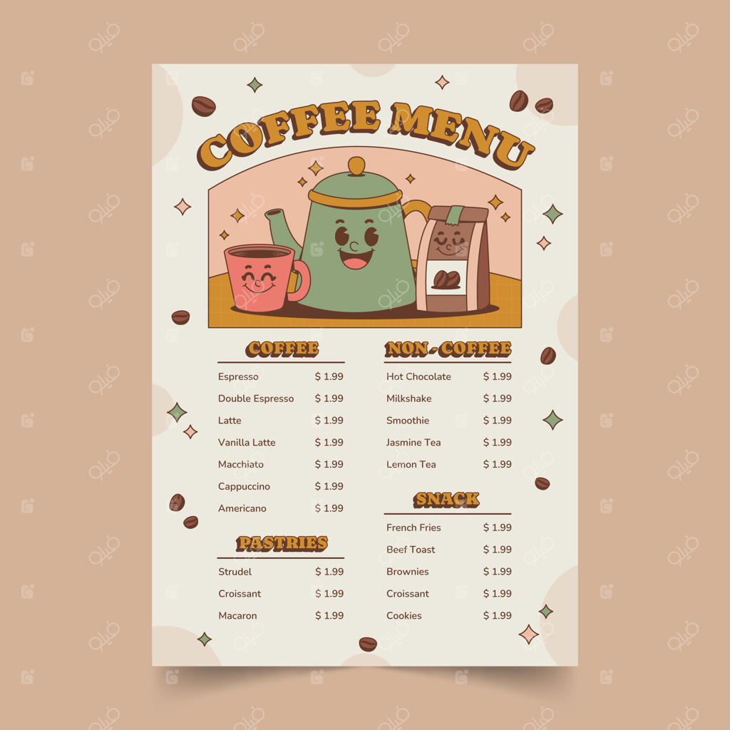 پترن منوی قهوه دست‌ساز