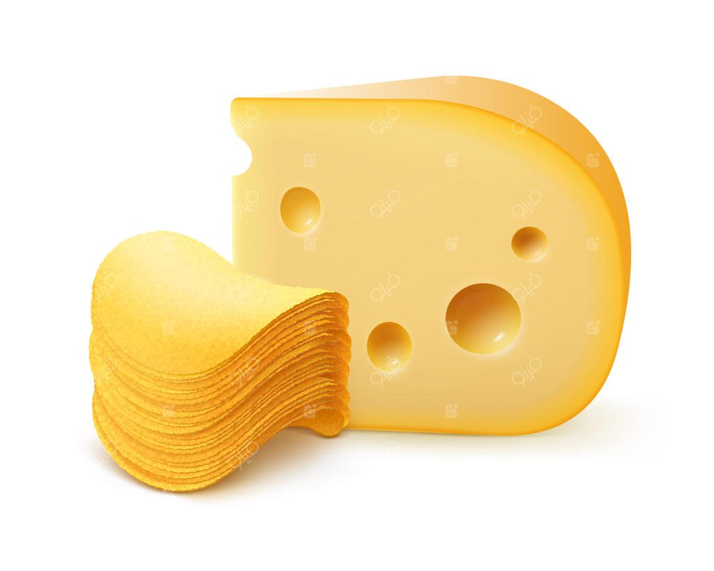 تصویر وکتور چیپس سیب‌زمینی ترد با پنیر روی زمینه سفید