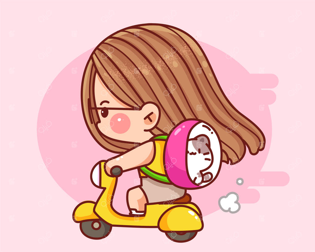 تصویر کارتونی دختر بامزه روی دوچرخه