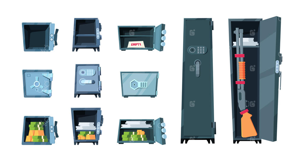 صندوق امانات فلزی برای نگهداری امن پول، سکه‌های طلا و دلارها