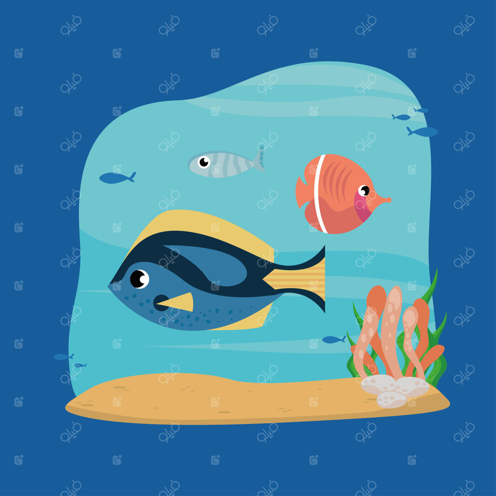 ماهی‌های در حال شنا و جلبک‌ها