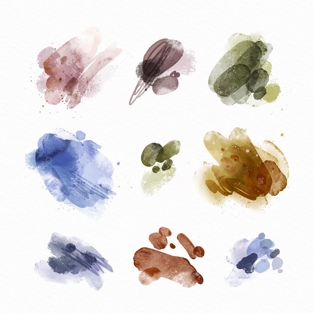 مجموعه‌ای از لکه‌های آبرنگ انتزاعی
