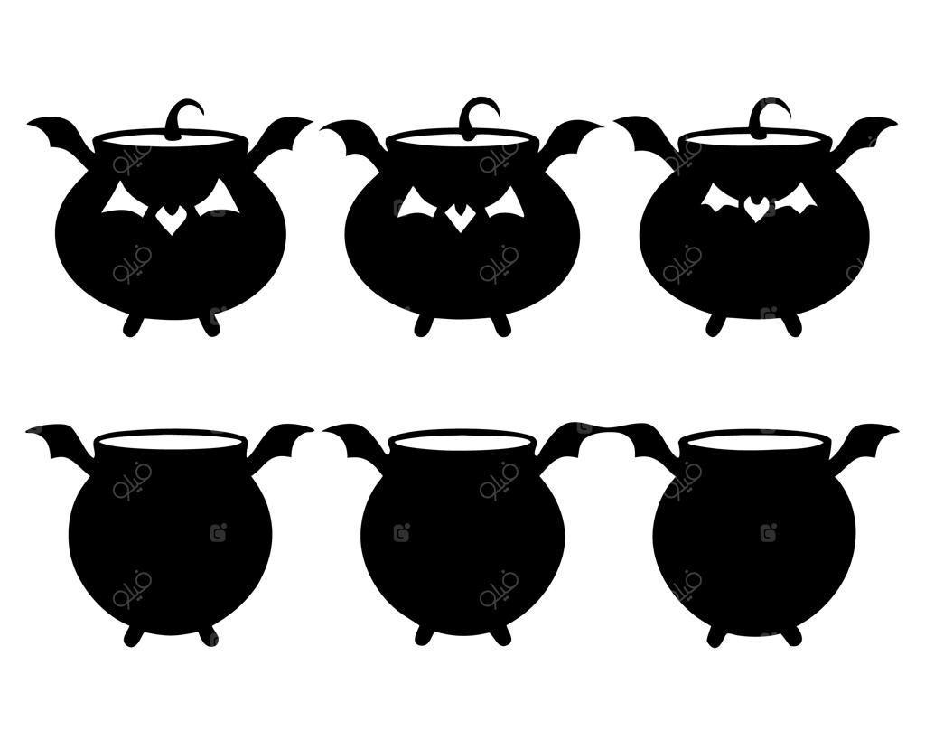 سیلوئت دیگ هالووین و خفاش‌ها