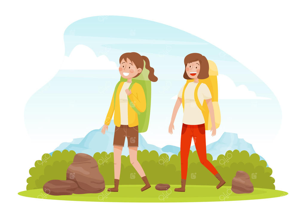 تصویرسازی سفر و کوهنوردی زن با کوله‌پشتی و لذت بردن از تعطیلات