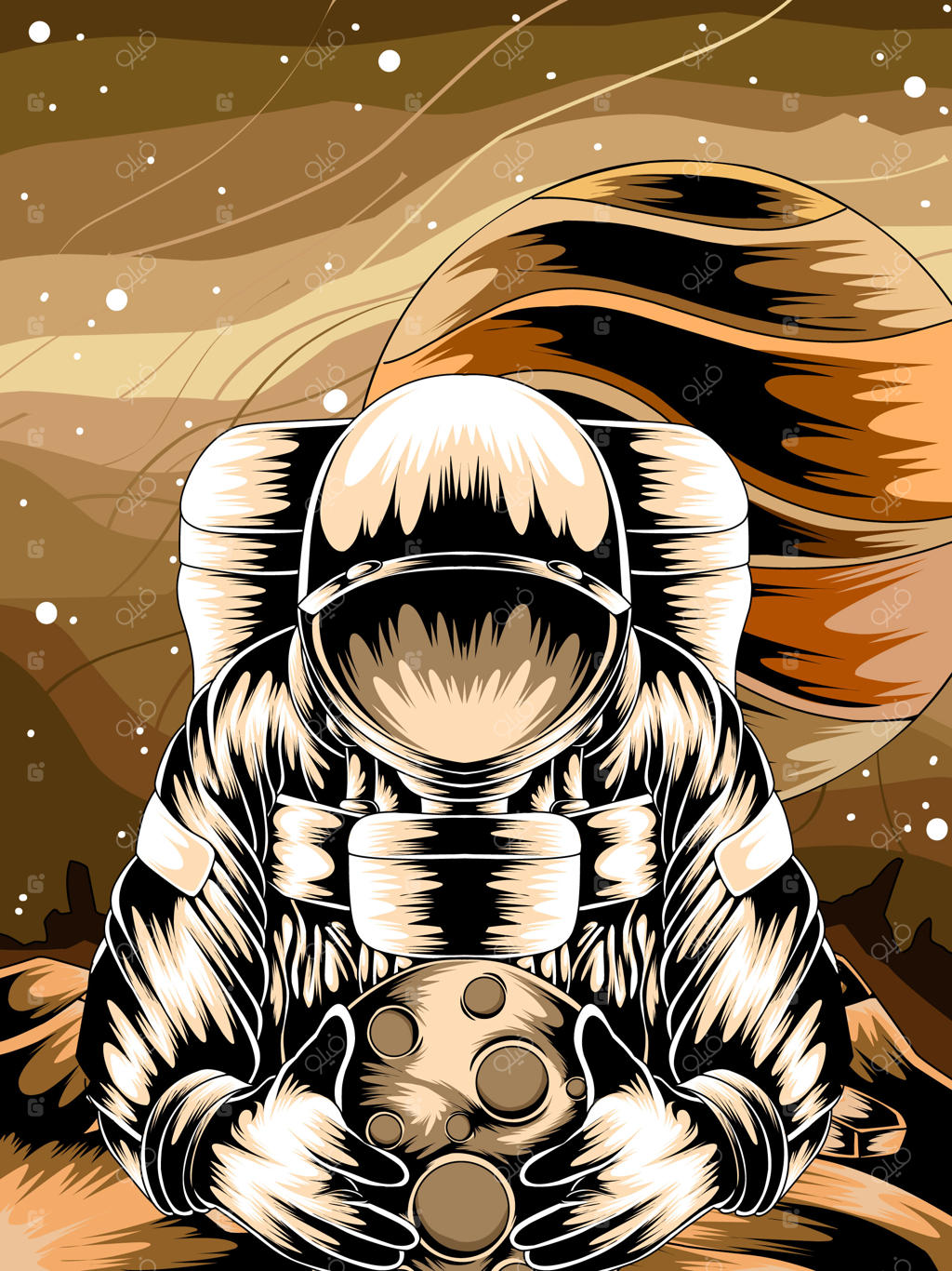 فضانوردی در فضا ماه را در دست دارد