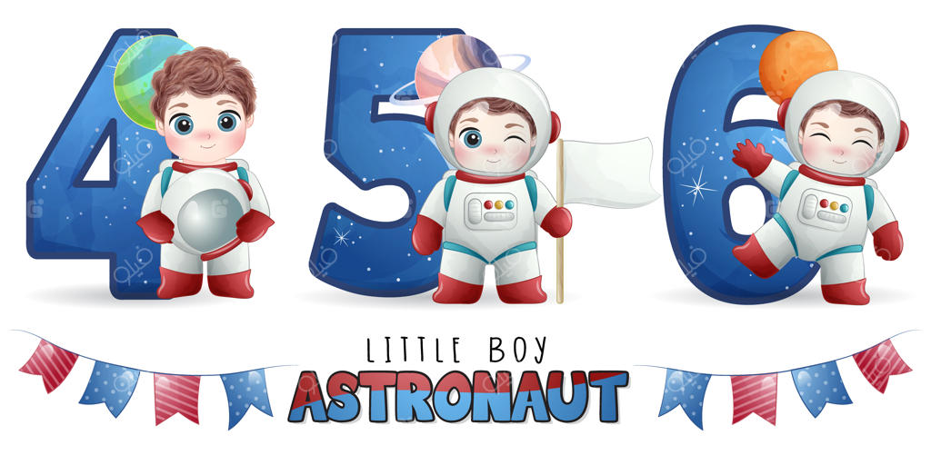 مجموعه تصویرهای پسر بچه فضانورد با شماره‌گذاری جذاب