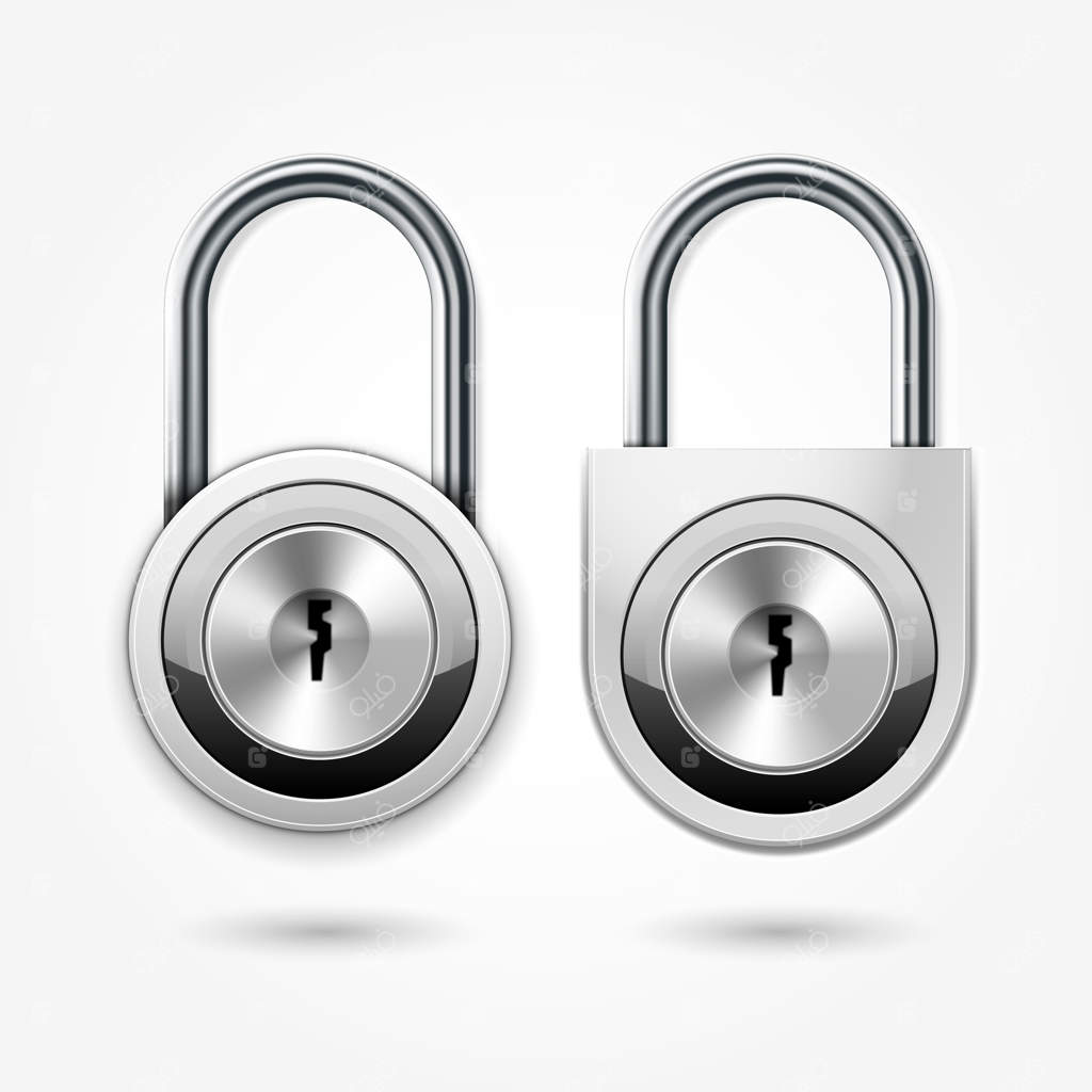 قفل مدرن - آیکون قفل درب گرد برای کلید تخت، قفل‌های کمد مدرسه