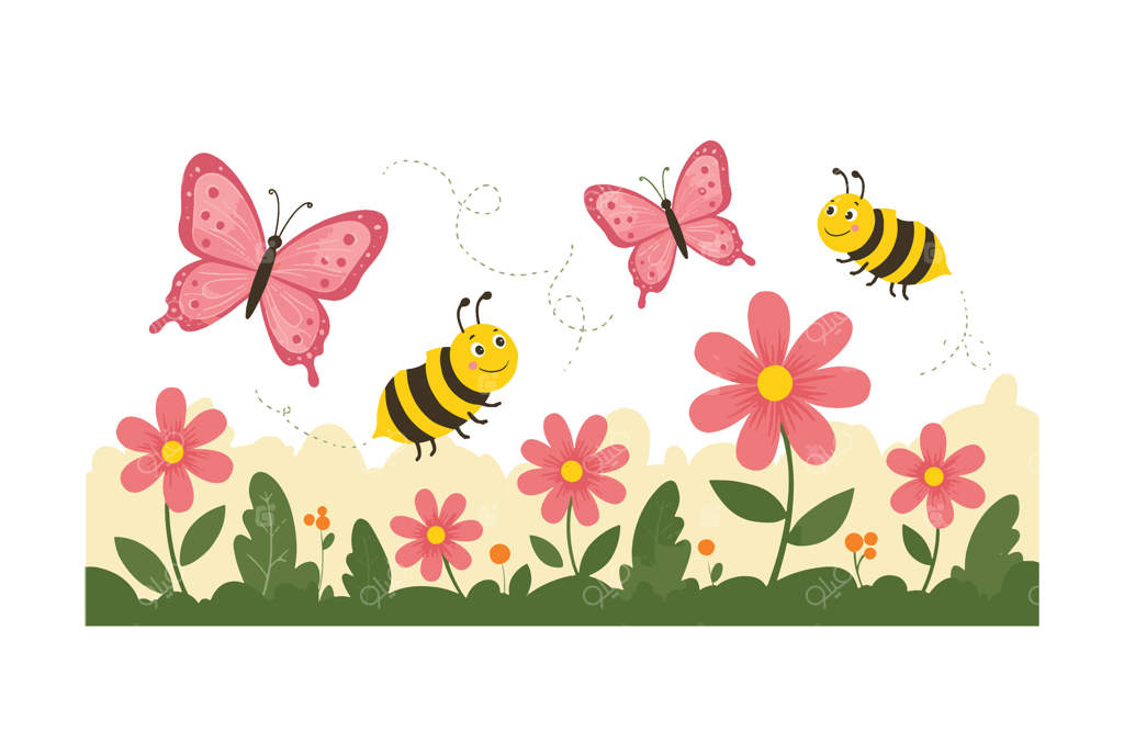 صحنه جادویی باغچه با زنبورها و پروانه‌های بازیگوش