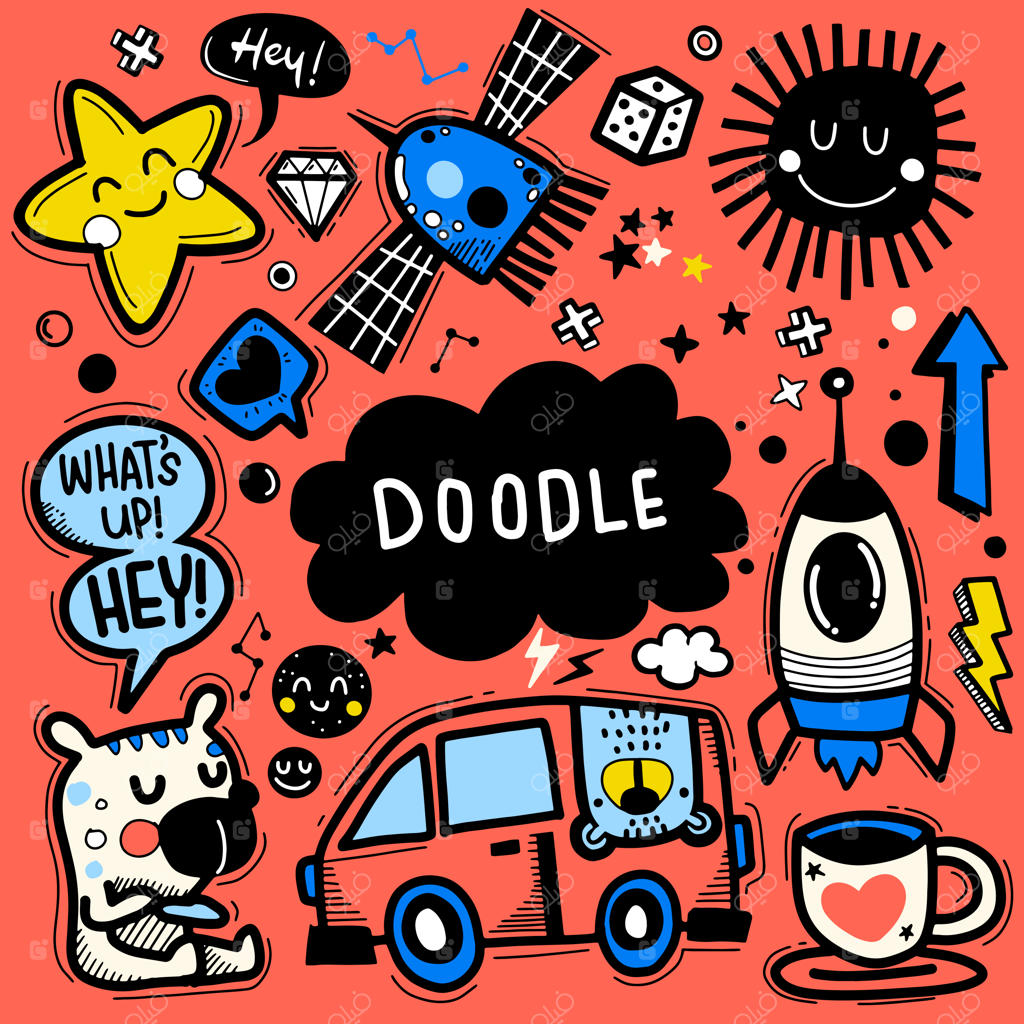 تصاویر وکتور طراحی شده با دست: مجموعه‌ای از خط‌خطی‌ها و ابزارهای طراحی در ایلاستریتور، طراحی فلت