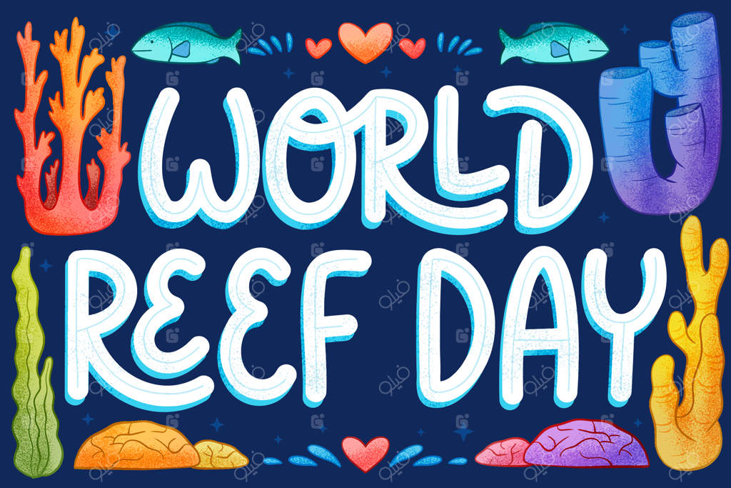 تصویرسازی روز جهانی صخره‌های مرجانی به صورت دستی کشیده شده