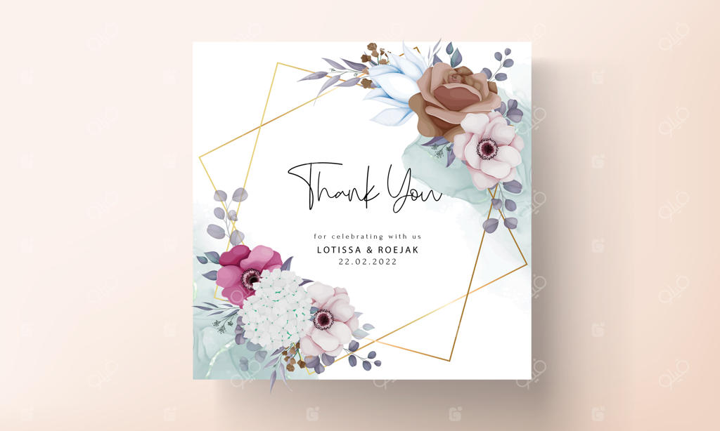 کارت دعوت عروسی بوهو با گل‌ها و برگ‌های زیبا