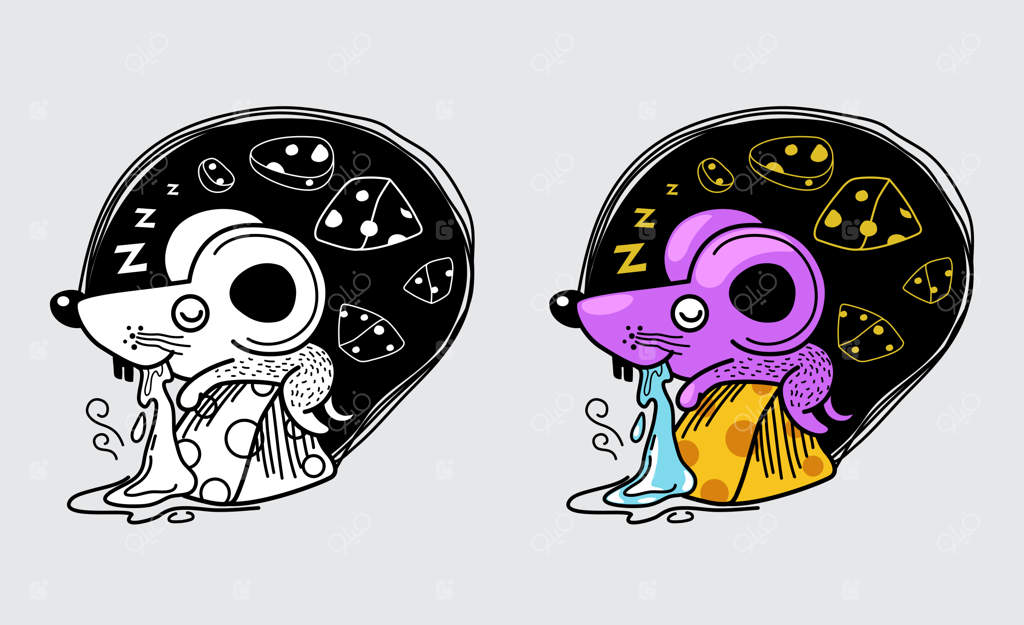 تصویر موش رنگارنگ و سیاه و سفید برای کتاب رنگ‌آمیزی