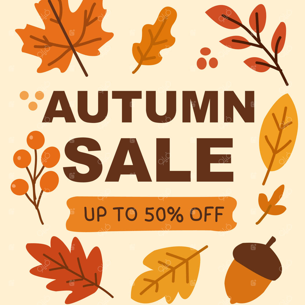 بنر فروش پاییزی با برگ‌ها و توت‌ها