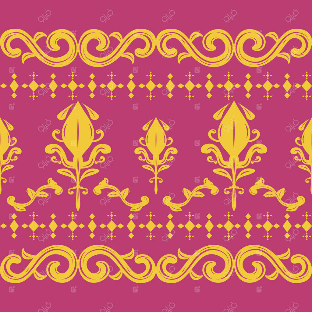 گل‌های شکوفه‌دار و دکور باغچه با زینت عنصر چرخشی به همراه نوار براق. شکوه طلایی و اشک‌های شاهانه به سبک هندسی ترکیب دوران‌ باروک و ویکتوریا برای کاغذ دیواری، حاشیه و نقش باتیک.