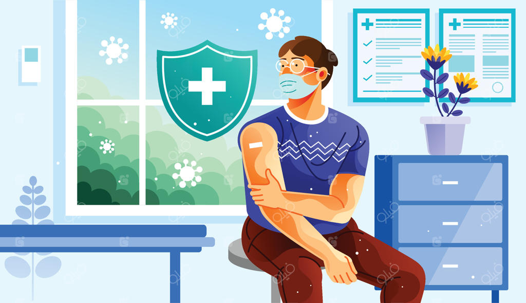 مرد ماسک‌دار در حال دریافت واکسن