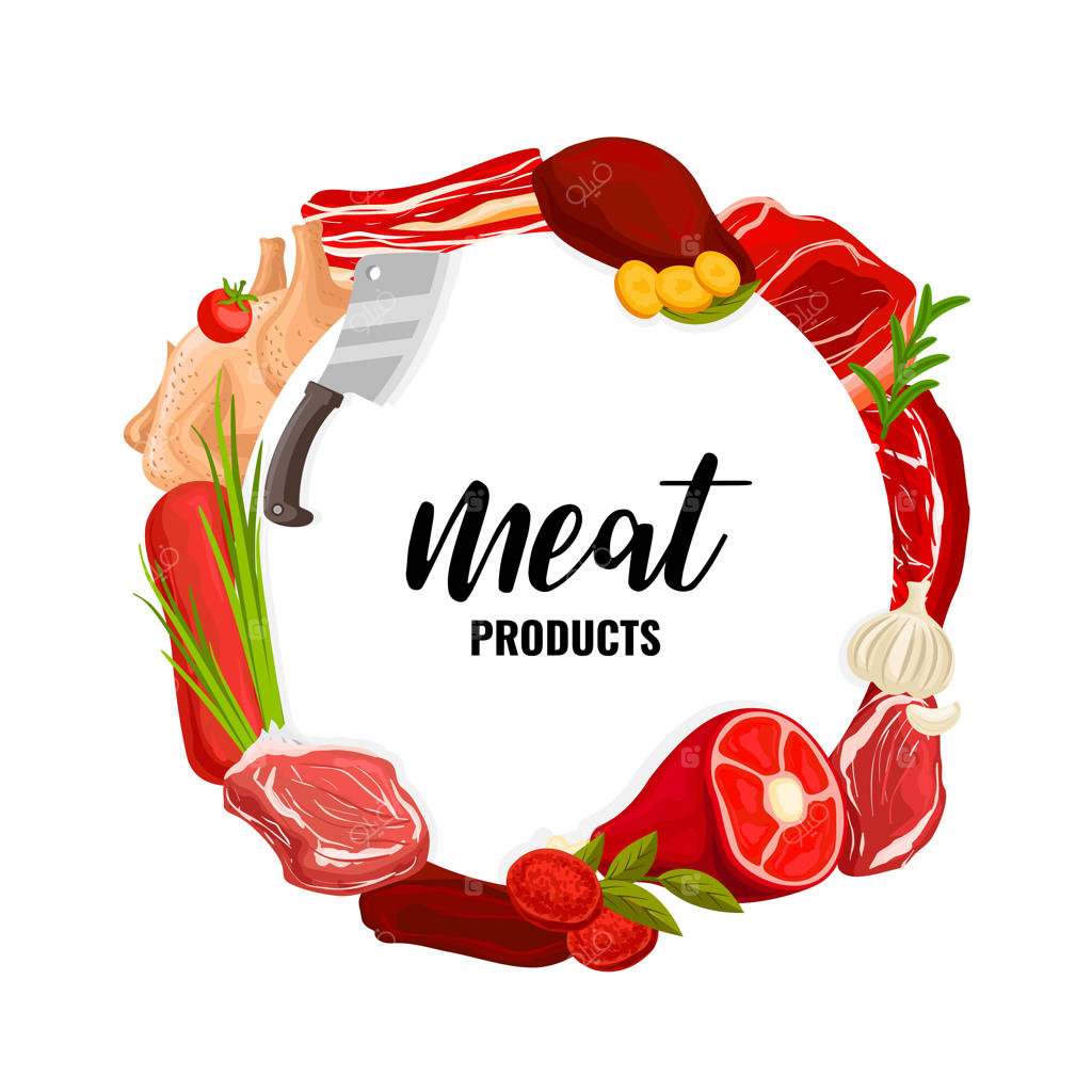 قصابی: گوساله، گوشت گاو و خوک، مرغ، پیه و گوشت گوسفند.