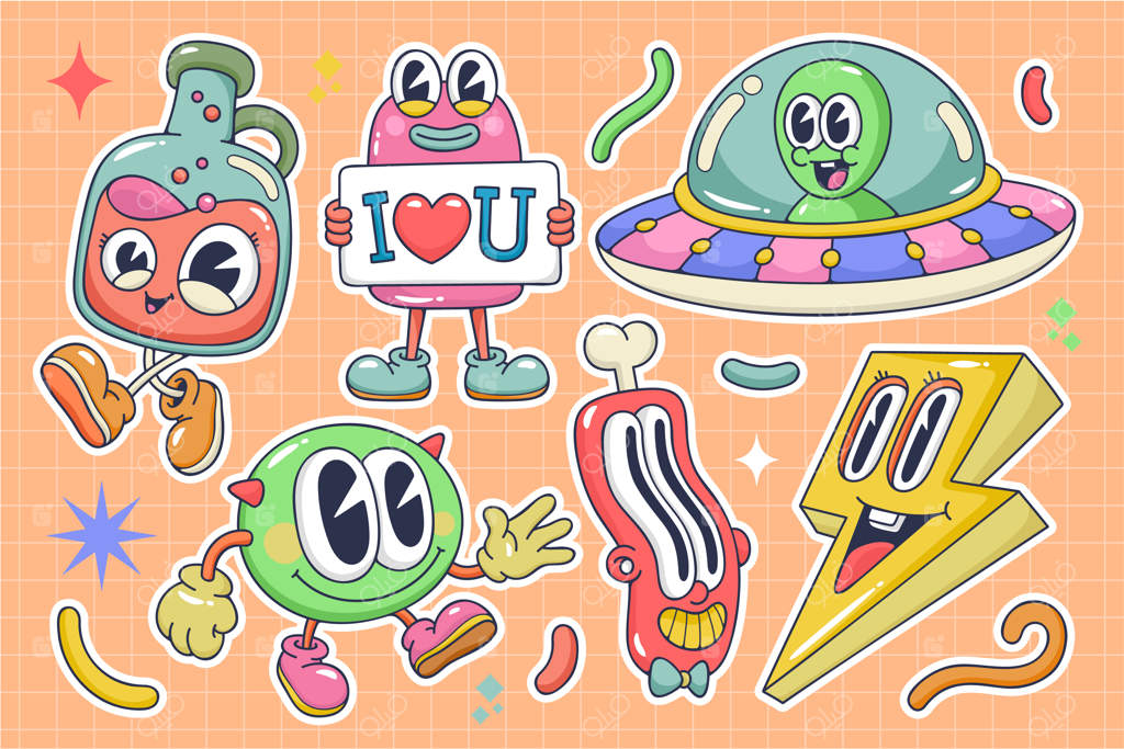 مجموعه عناصر کارتونی مدرن و مسطح