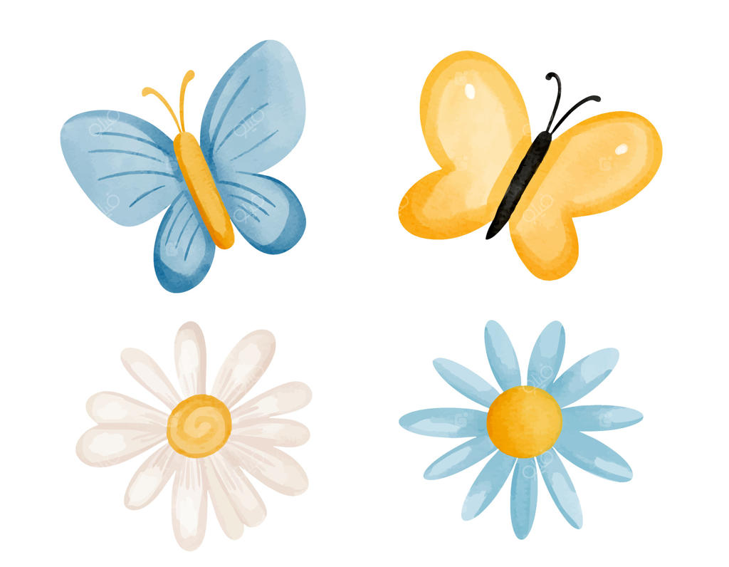 پرو وکتور پروانه‌ها و گل‌های آبرنگی برای الهام بهاری