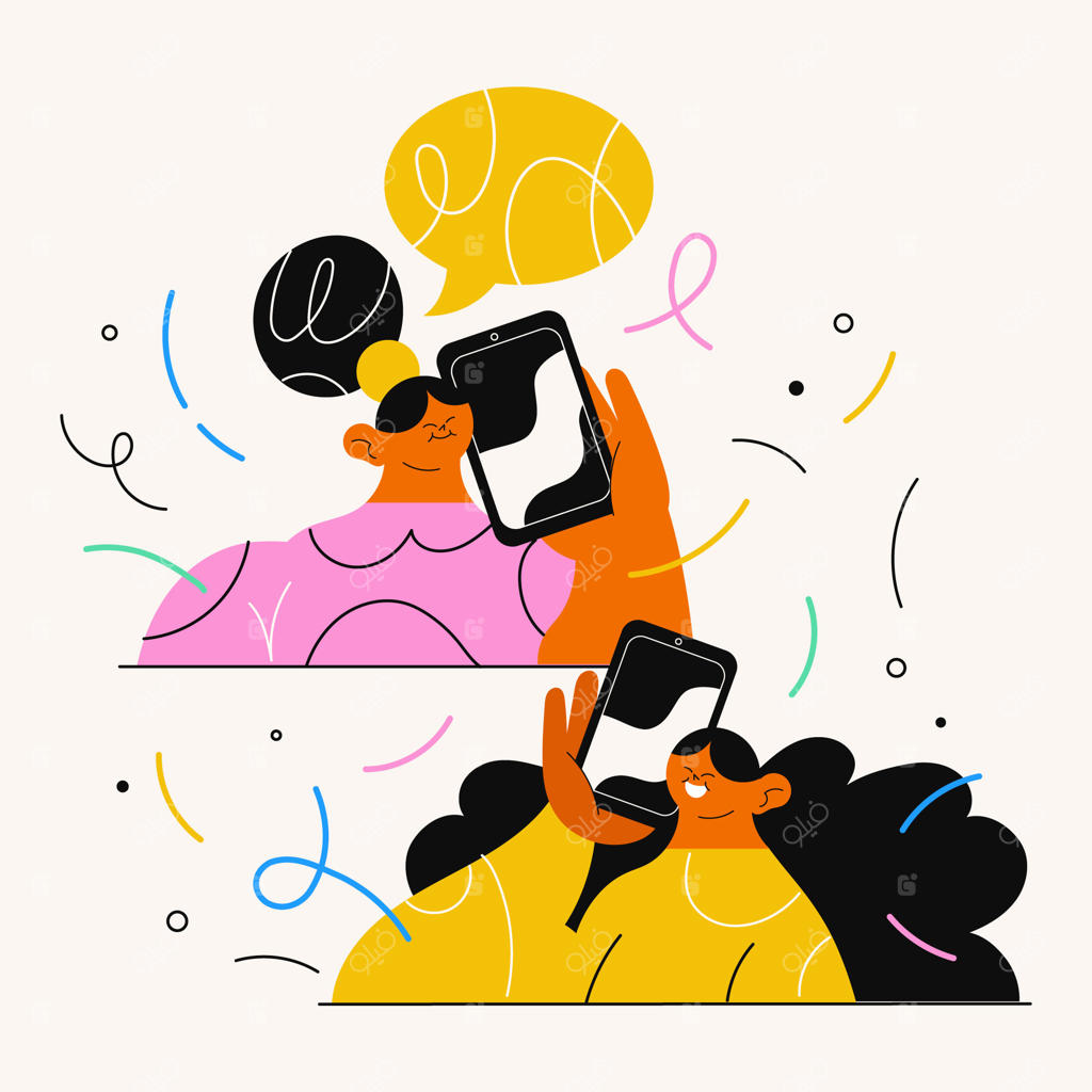 تصویرسازی از مکالمه تلفنی افراد به صورت دستی کشیده شده