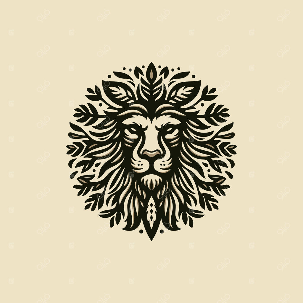 لوگوی تزیینی سر شیر با یال گل‌دار برای طراحی برندینگ شیک، هنری و الهام‌گرفته از طبیعت