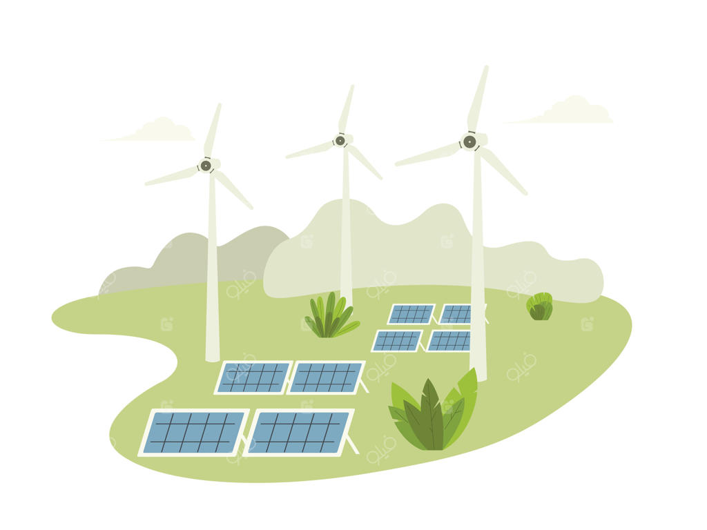 تصویری از توربین‌های بادی و پنل‌های خورشیدی انرژی سبز