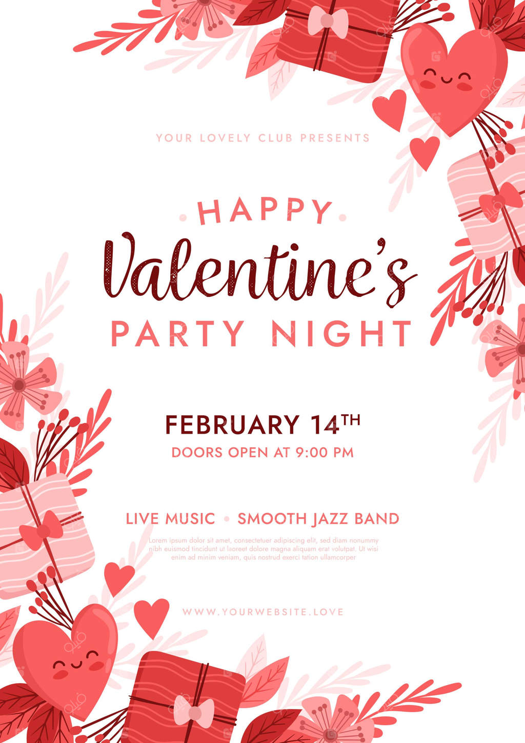 قالب پوستر مهمانی روز ولنتاین با طراحی دست‌ساز