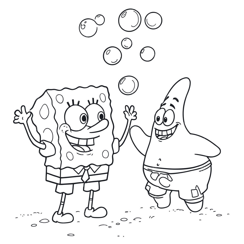 صفحه رنگ‌آمیزی ماجراجویی زیرآب باب‌اسفنجی و پاتریک در حال حباب‌بازی